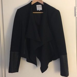 ZARA Black Blazer with Faux Leather Sleeves